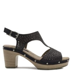 Sandalia New Walk Troquelada Taco Negra