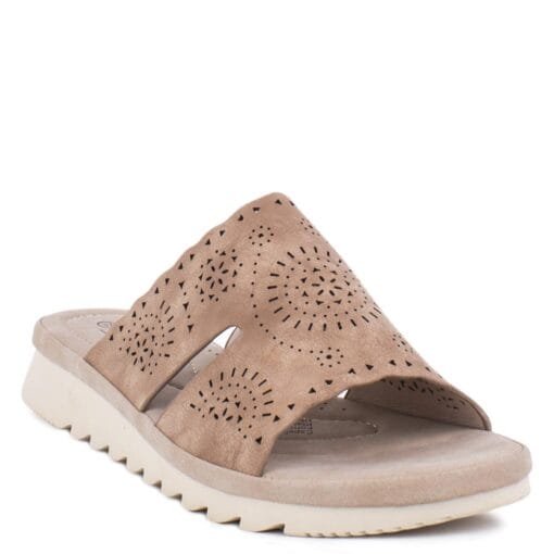 Sandalia New Walk Troquelada Corte Camel