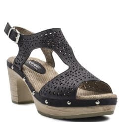 Sandalia New Walk Troquelada Taco Negra